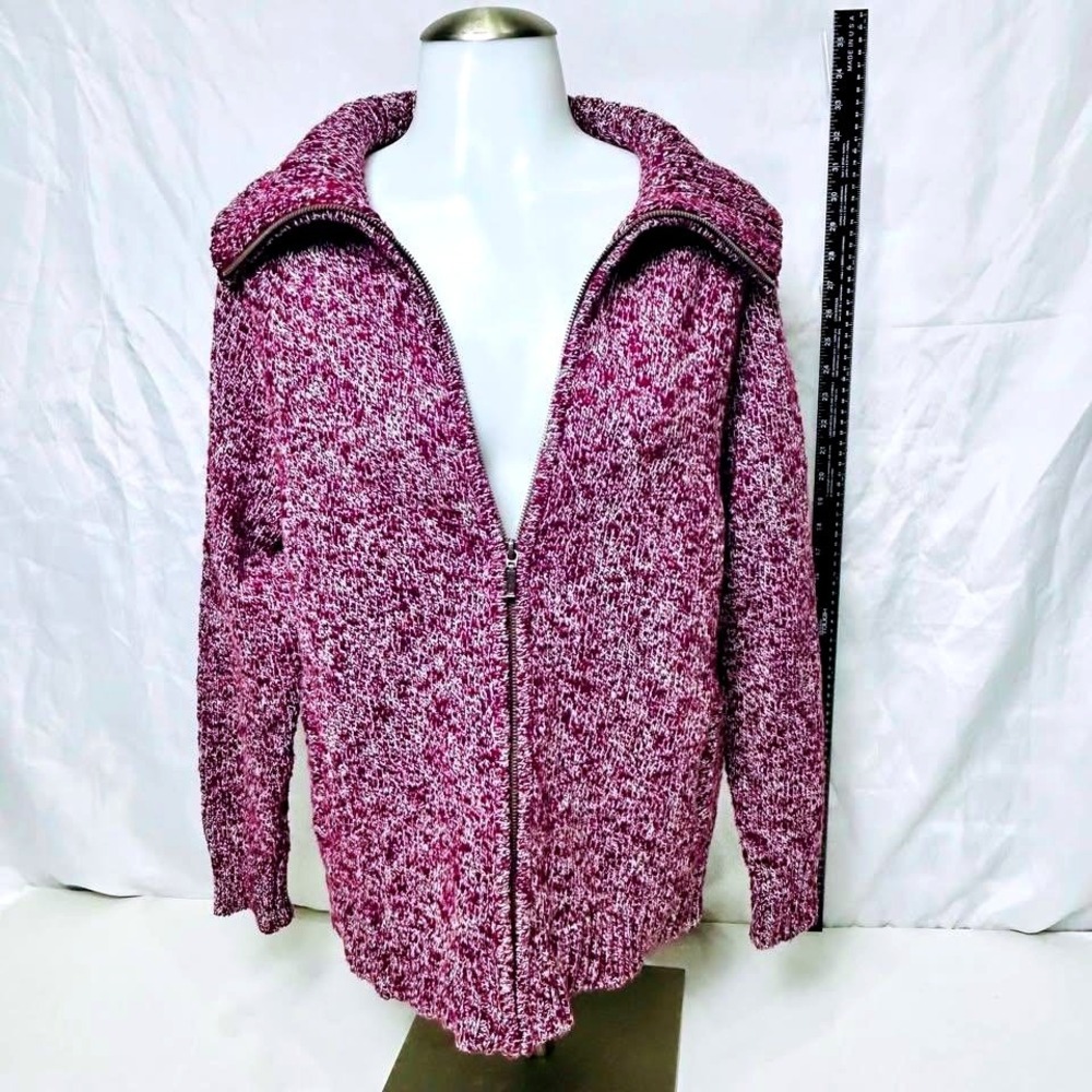 LLBean*Women's‎ Speckled Zip Up Cardigan Sweater*Size Large*Purple/White*Cotton